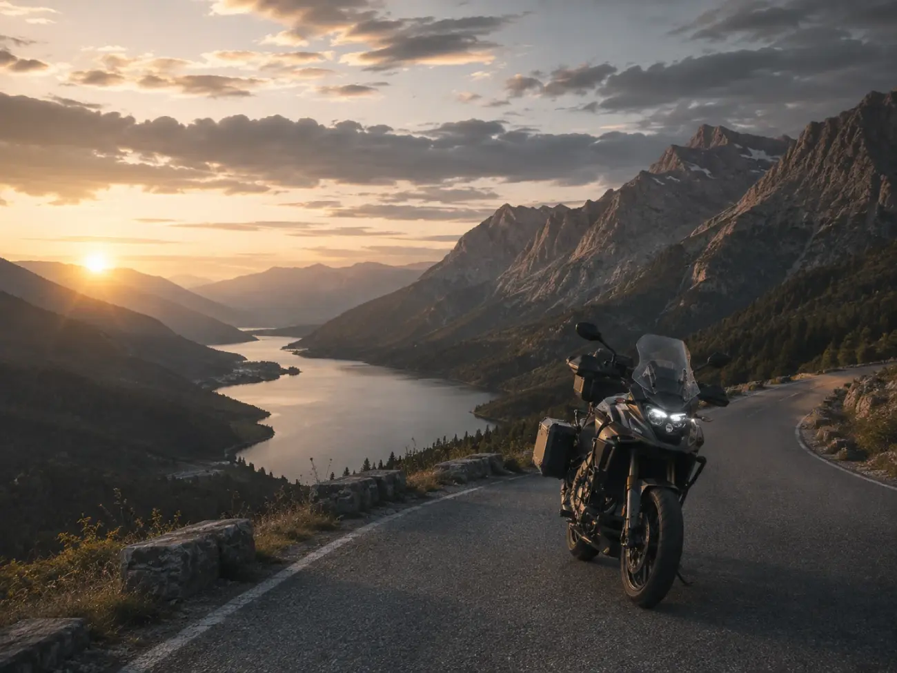 Motorrad auf einer alpinen Panoramastraße