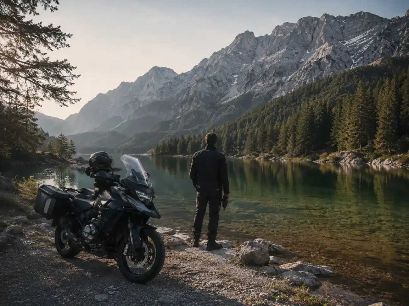 Motorradstopp an einem Bergsee